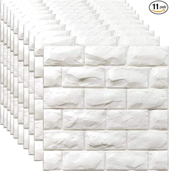 3D Wall Panels Peel and Stick 11PCS White Foam Brick Wallpaper by YULI3DH