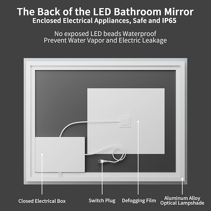 Koonmi 48"x36" LED Mirror for Bathroom, 90CRI Anti-Fog Vanity Mirror - Image 8
