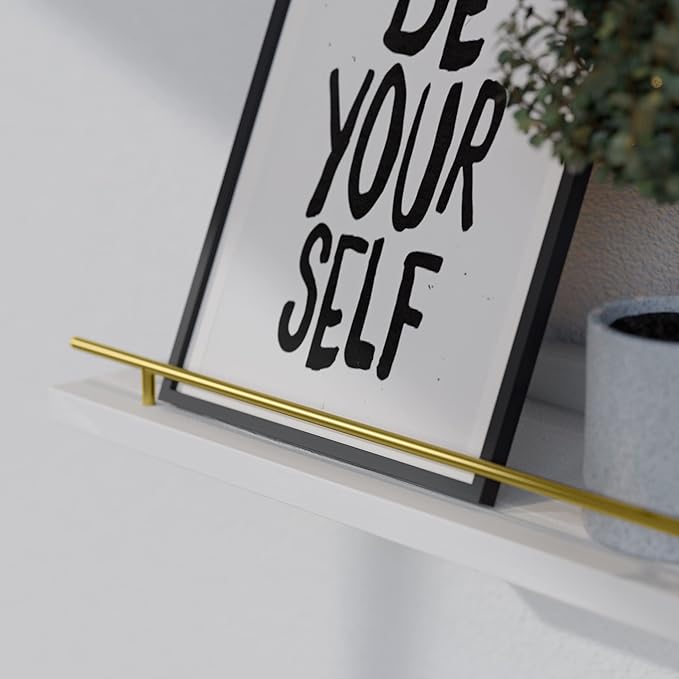 WOPITUES Floating Shelves with Gold Metal Guardrail, Shelves - Image 6