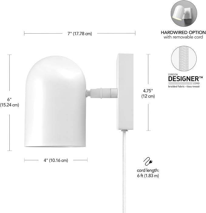 Globe Electric 65000146 1-Light Plug-in or Hardwire Wall Sconce, Matte White - Image 4