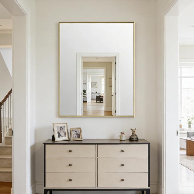 Bathroom Mirror for Wall, 30x40 Inch Metal Framed Mirror, Brushed Gold - Image 4