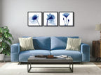 Wieco Art Framed Blue Abstract Flowers 3 Panels Canvas Prints Wall Art Modern - Image 2