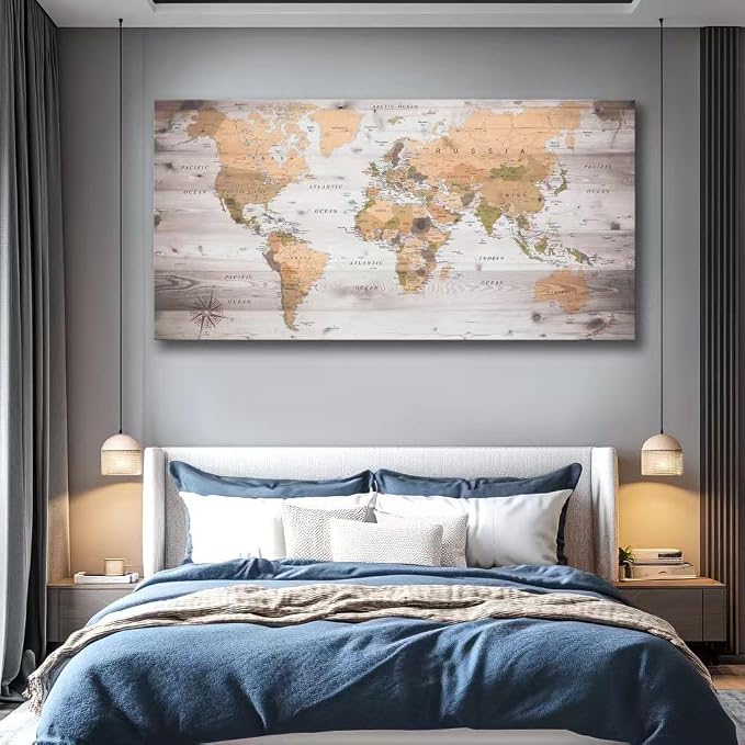 Large Wall Art grey map of The World Painting Ready to Hang 36"x70"Large Framed - Image 4