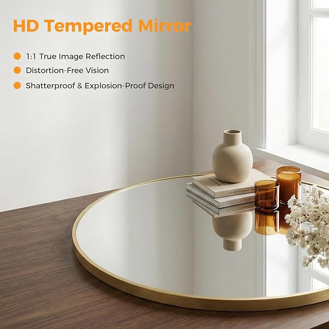 OLIXIS 36 Inch Gold Round Bathroom Wall Mirror, Round Bathroom Mirrors - Image 4