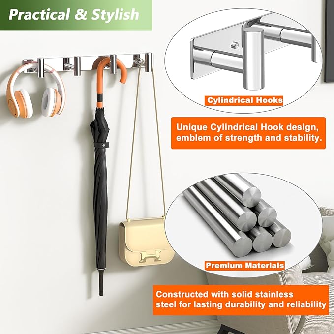 Wall Mounted Coat Rack-4 Hooks, Heavy Duty Stainless Steel Wall Hooks - Image 3