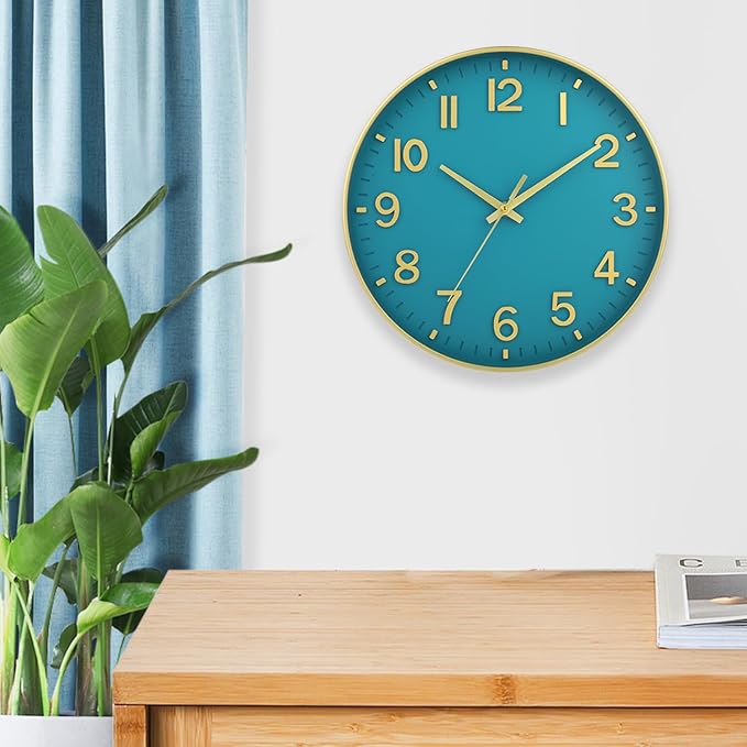 HZDHCLH Teal and Gold Wall Clocks Battery Operated 12 inch Silent Non Ticking - Image 4