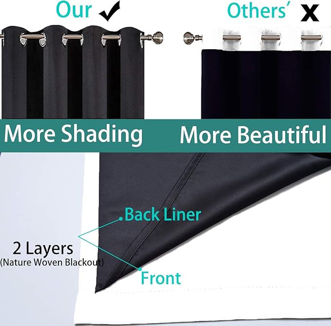 Yakamok White 100% Blackout Curtains, 2 Thick Layers Full Light Blocking - Image 5
