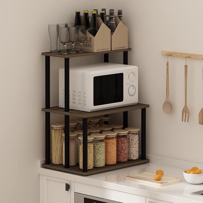 Furinno Turn-N-Tube 3-Tier Toolless Kitchen Storage Shelf, Columbia Walnut/Black - Image 2