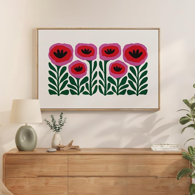 Framed Floral Wall Art for Bedroom, Large Pink Flower Canvas Artwork for Living by Cuspin