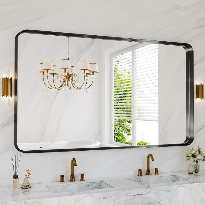 60x36 Inch Bathroom Mirror for Wall, Matte Black Metal Framed Bathroom Vanity - Image 8