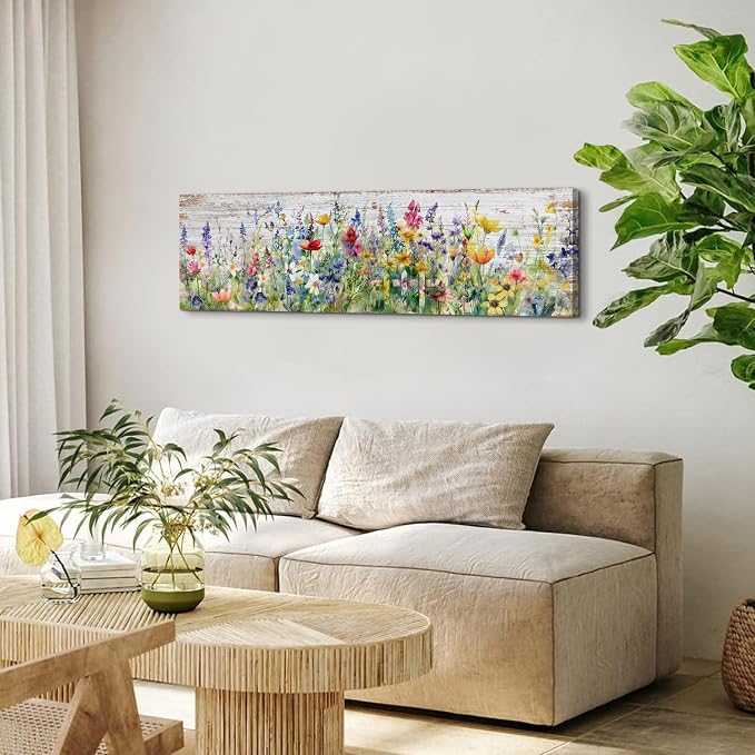 Rustic Wildflower Wall Art Colorful Farmhouse Floral Scenery Picture Decor - Image 4