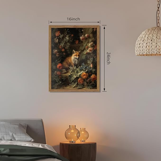 Vintage Fox Canvas Wall Art, Dark Academia Floral Decor, Nature Botanical - Image 3
