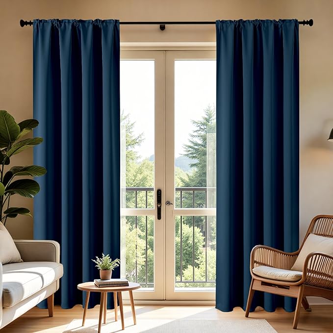 CUCRAF Navy Blue Blackout Curtains 63 inch Length 2 Panels Set, Rod Pocket Room - Image 8