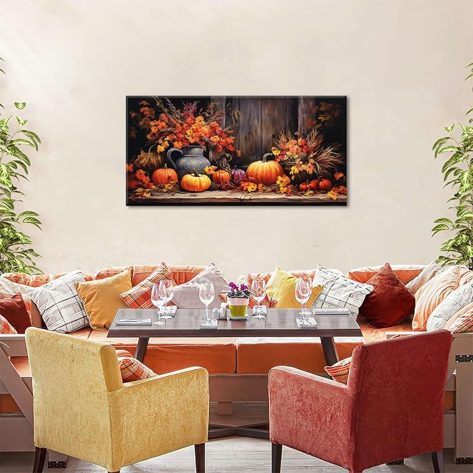Orange Pumpkin Canvas Wall Art Kitchen Wall Decor Farmhouse Dining Room - Image 5