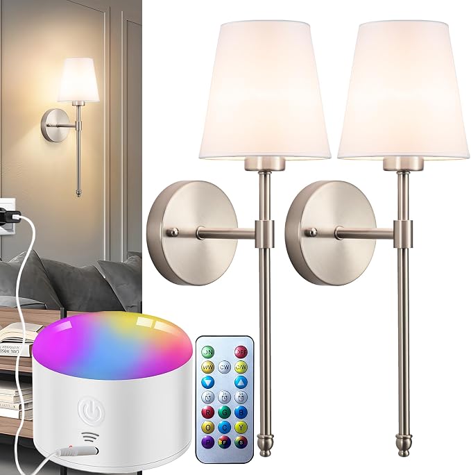 YHCDLAMP Battery Operated Wall Sconce Set of 2, Rechargeable Wall Sconce by YHCDLAMP