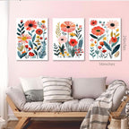 KISSFOX Framed Colorful Wildflower Canvas Wall Art Set Of 3 Flowers Pictures - Image 6