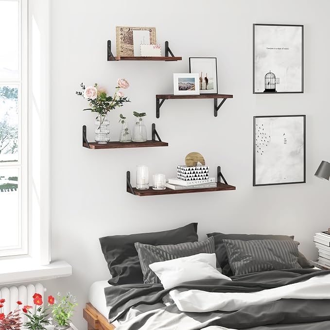 YGEOMER Floating Shelves for Wall, Different Sizes Dark Carbonized Pine Wall - Image 6
