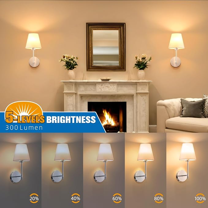 NIORSUN 14.5 inch Battery Operated Wall Sconce Set of 2, Brushed Nickel - Image 5