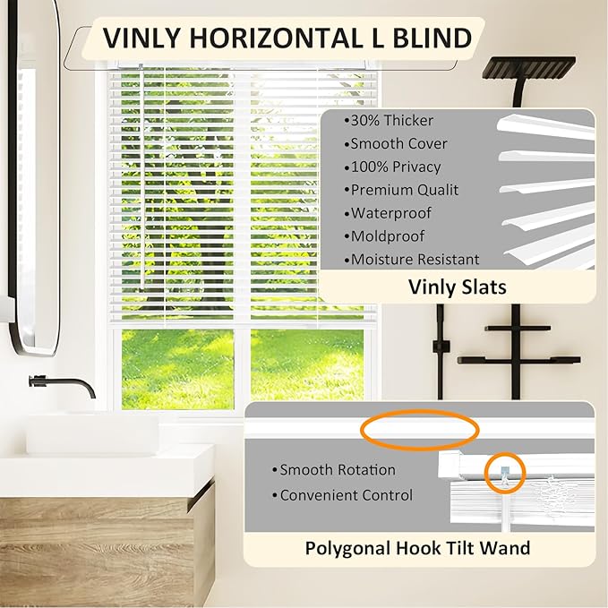 Cordless Vinyl Mini L Blinds 36" W x 36" H, Light Filtering, Arrive 1/2 Inch - Image 2