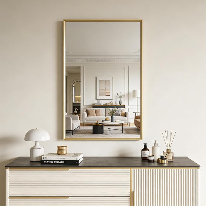 Bathroom Mirror for Wall, 20x30 Inch Metal Framed Mirror, Brushed Gold - Image 8