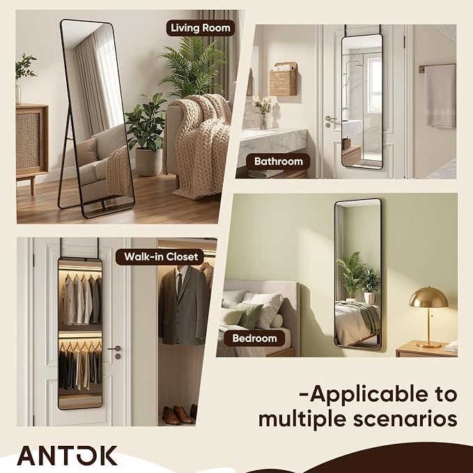 Antok 58"x20" Over the Door Mirror, Full Length Mirror Door Hanging - Image 9