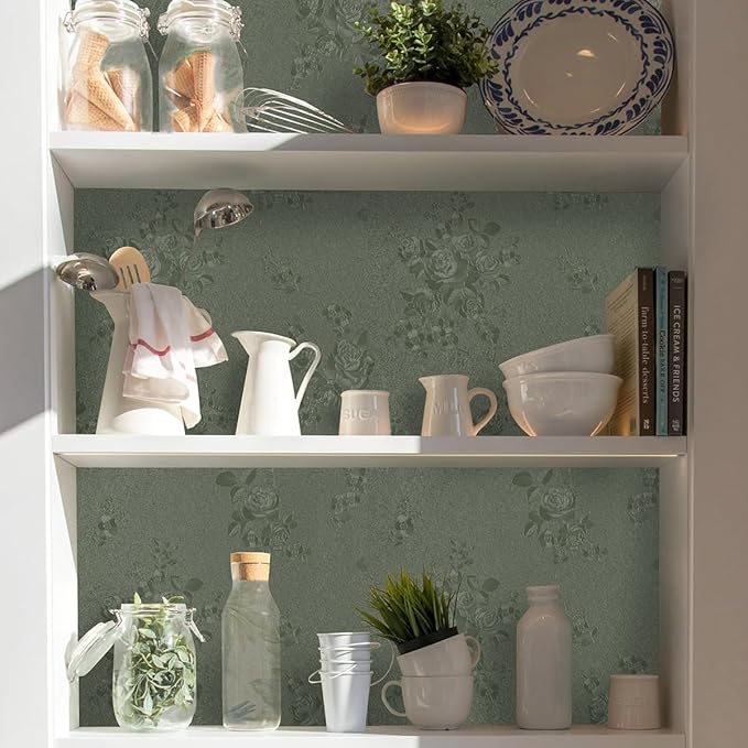 Green Flower Wallpaper Stick and Peel 17.7inch x 196.8inch Embossed Floral - Image 5
