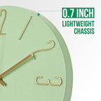 Wall Clock 12 Inch Silent Non-Ticking Imitation Wood Indoor Clock Round Green - Image 5