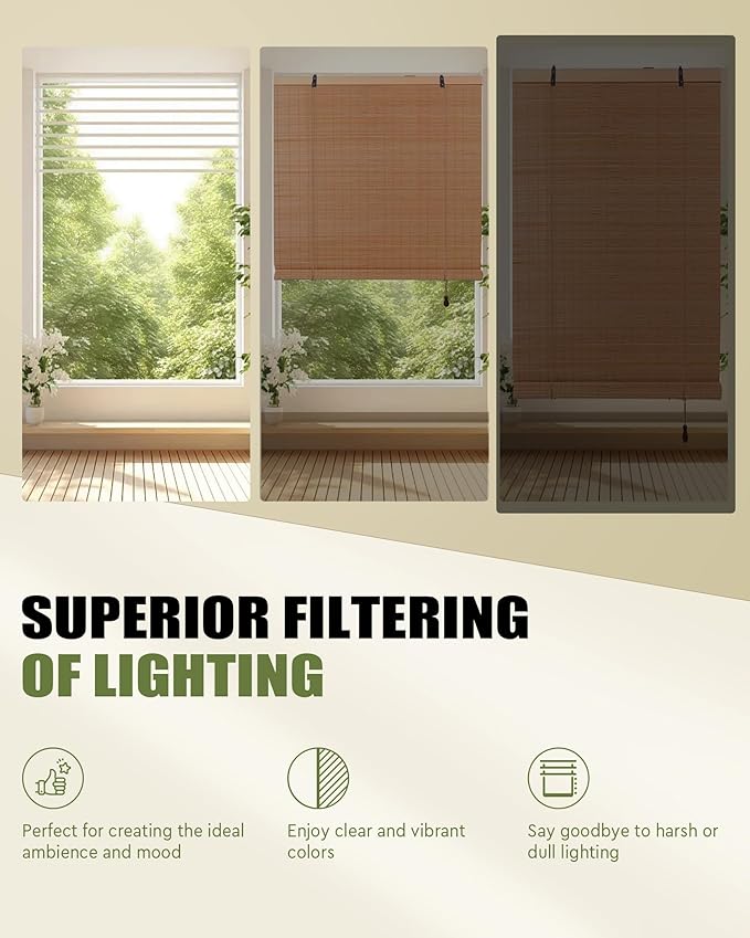 FoundGo Retro Bamboo Blinds 72" W x 72" H Bamboo Roman Shades Light Filtering - Image 2