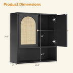 VINGLI Black Rattan Medicine Cabinet Wall Mounted, Arched Modern Farmhouse - Image 2