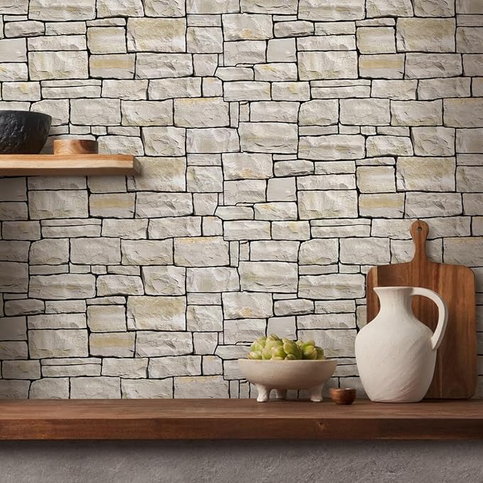 COMSTICKC 3D Faux Stone Wall Sticker Peel and Stick Wall Covering, DIY - Image 6