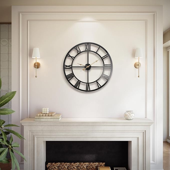 Vantic 24 Inch Large Wall Clock, Roman Numeral Metal Oversized Wall Clocks by Vantic