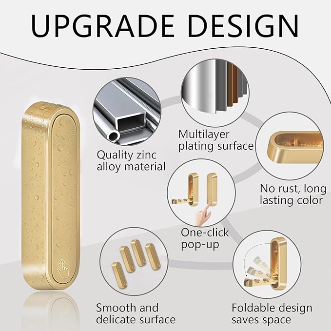 2PCS Foldable Gold Wall Hooks, Heavy Duty Zinc Alloy Folding Wall Hooks - Image 5