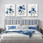 KISSFOX Framed Colorful Wildflower Blue Canvas Wall Art Set Of 3 Flowers - Image 4