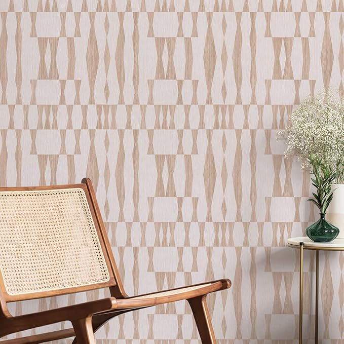 Tempaper Beige Textured Faux Grasscloth Geo Removable Peel and Stick Wallpaper - Image 3