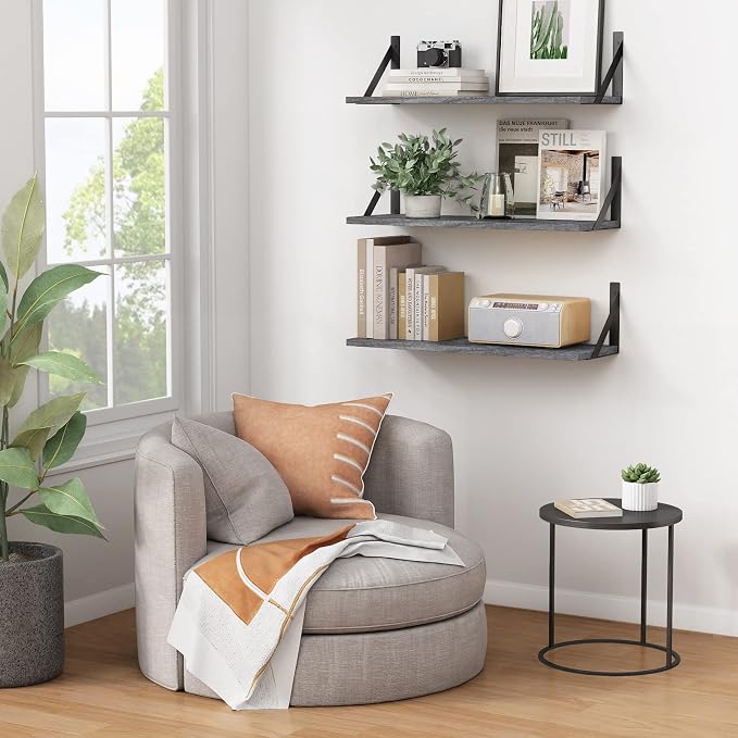 Forbena Gray Floating Shelves Wall Mounted Bookshelf Set of 3, 24 Inches Long 8 - Image 4
