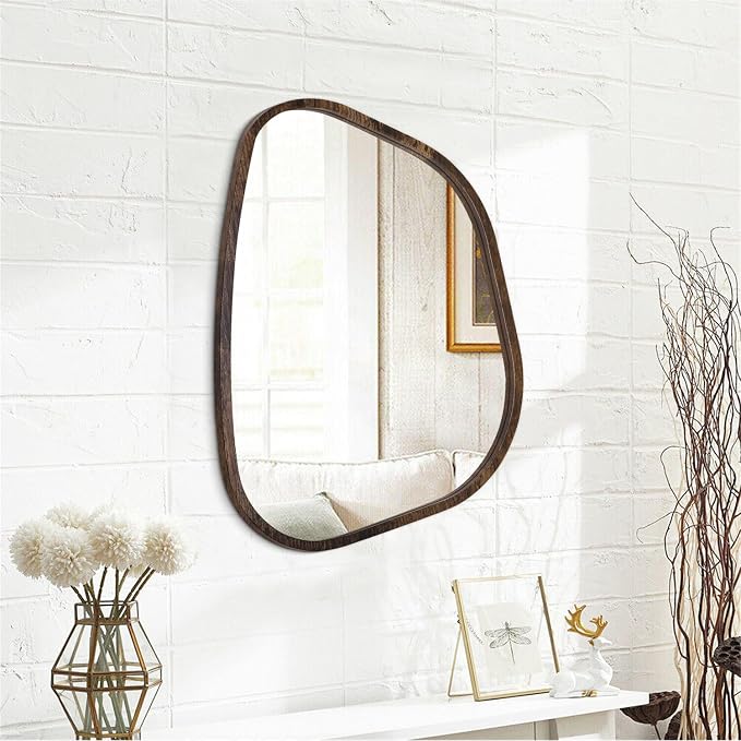 Asymmetrical Mirror Irregular Oval Wall Mirror Modern Wood Frame Unique Shape - Image 2