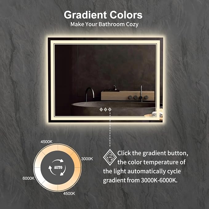LED Mirror for Bathroom, 48x36 Inch Gradient Front and Backlit Bathroom Mirror - Image 3