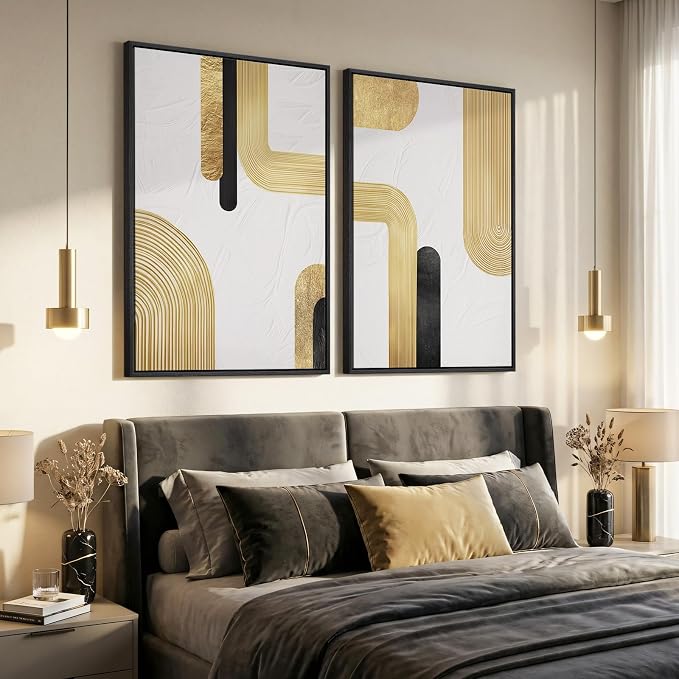 Large Framed Gold Abstract Wall Art Set of 2 - Image 2