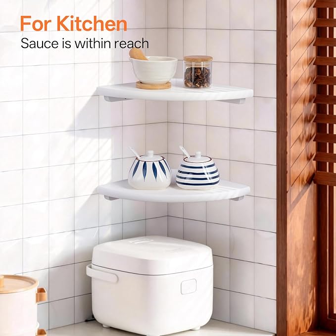White Floating Corner Shelves, Living Room - Image 8
