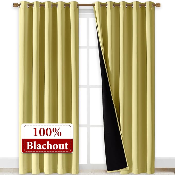 NICETOWN Paler Yellow Full Shade Curtain Panels, Pair of Energy Smart & Noise - Image 2
