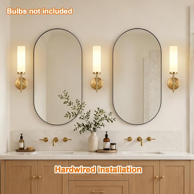 Wall Sconces Set of Two, Brushed Gold Bathroom Sconces - Image 3