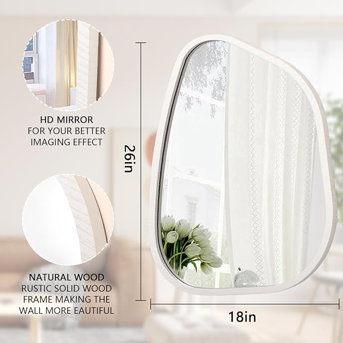 Asymmetrical Mirror Small 26"x18" Irregular Wall Mirror Modern Wood Frame - Image 7