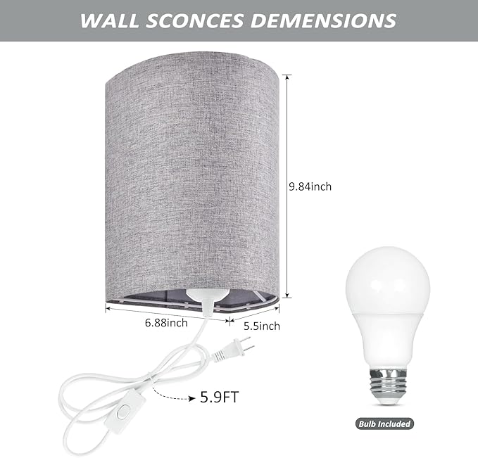 Wall Sconces Set of 2, Plug in Wall Sconces - Image 2