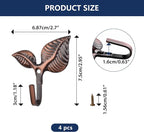 Set of 4 Vintage Leaf Wall Hooks Red Bronze Metal Coat Hooks Heavy Duty - Image 2