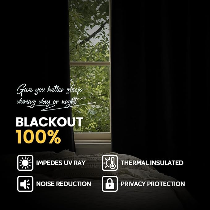 Yakamok 100% Blackout Curtain Panels 63 inches Cold and Light Blocking Drapes - Image 6