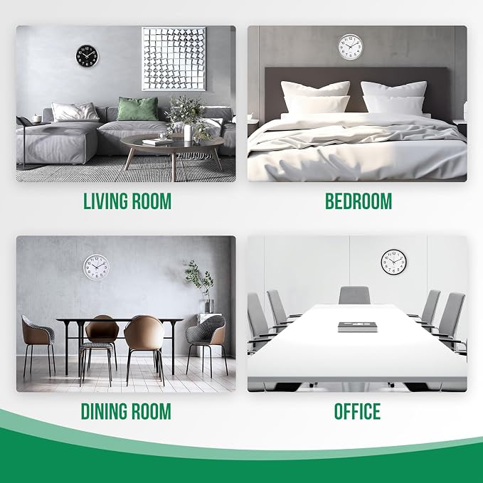 Wall Clock 12 Inch Metal Finish Silent Non Ticking Indoor Clock Round Battery - Image 8