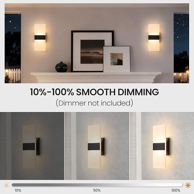 Modern LED Wall Sconces Set of Two, 12 Inch Indoor Dimmable Black Wall Lights - Image 4