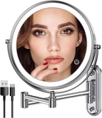 Rocollos Rechargeable Wall Mounted Lighted Makeup Mirror, 8 Inch Double-Sided by Rocollos