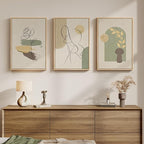 Framed Abstract Boho Wall Art for Living Room, 3 Piece Large Neutral Canvas by MXART