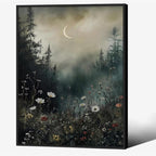 Dark Flower Field Poster Vintage Moody Academia Wall Art 12X16 inch Black by rumlud